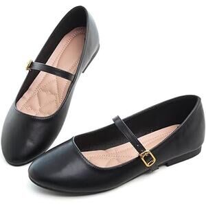Stunner Womens Size 7 Black Mary Jane Ballet Flats Round Toe Ankle Strap Shoes
